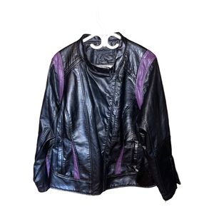 MBLM women’s leather motorcycle jackets black and purple size : 2 SMALL